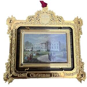 The White House Historical Association Christmas Ornament 1997 gold frame